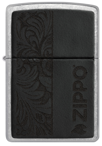 Zippo Street Chrome/Black Leather Laser Engrave