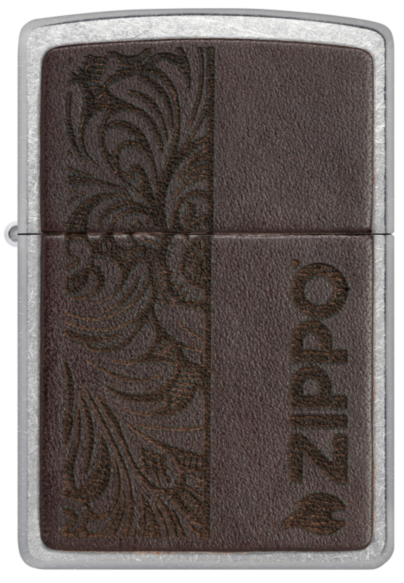 Zippo Street Chrome/Brown Leather Laser Engrave