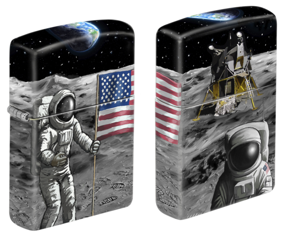 Zippo phosphorescent mat avec motif d'atterrissage sur la lune 