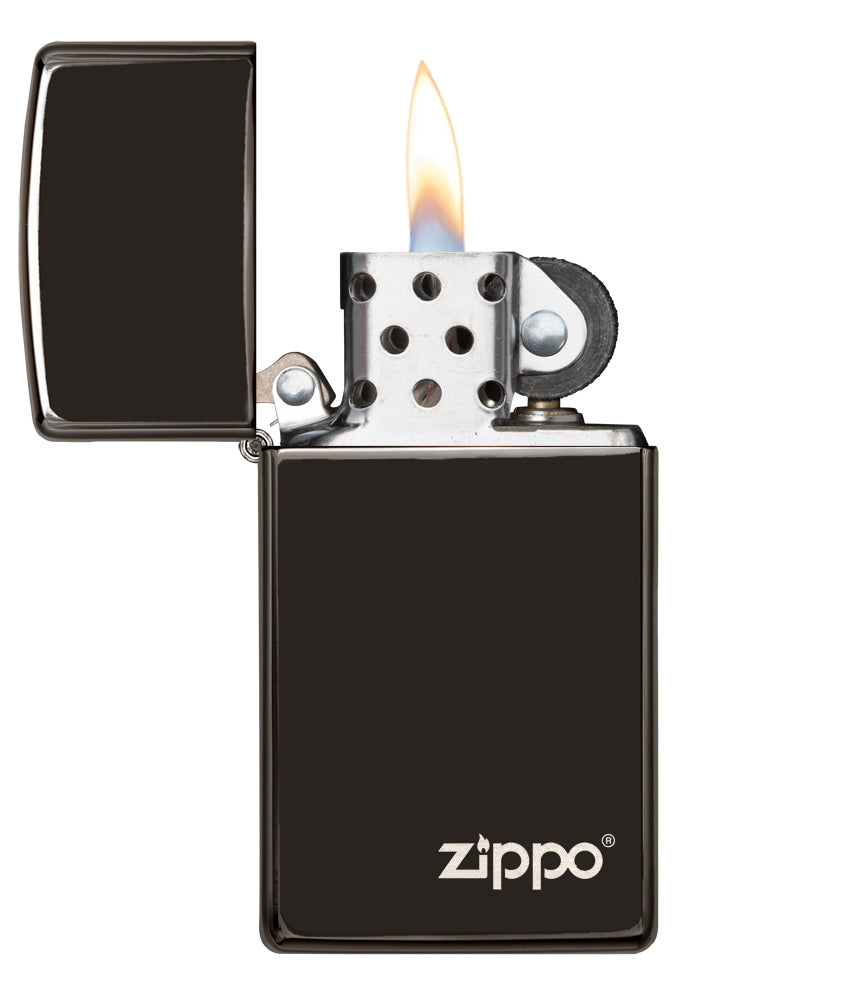 Slim High Polish Black - Ebony with Zippo logo freeshipping - Zippo.ca