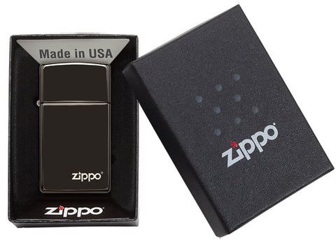 Slim High Polish Black - Ebony with Zippo logo freeshipping - Zippo.ca