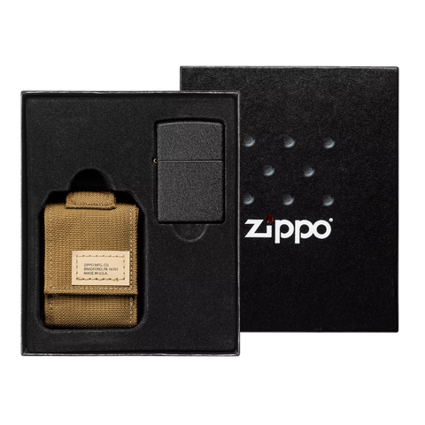 Coyote Pouch and Black Crackle Lighter Gift Set freeshipping - Zippo.ca